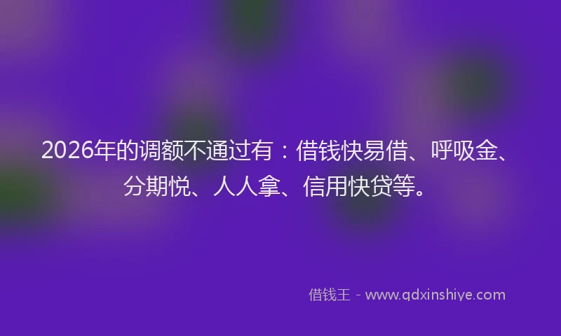 2026年的调额不通过有：借钱快易借、呼吸金、分期悦、人人拿、信用快贷等。