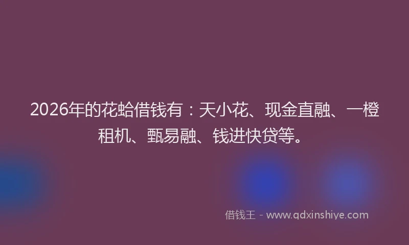 2026年的花蛤借钱有：天小花、现金直融、一橙租机、甄易融、钱进快贷等。