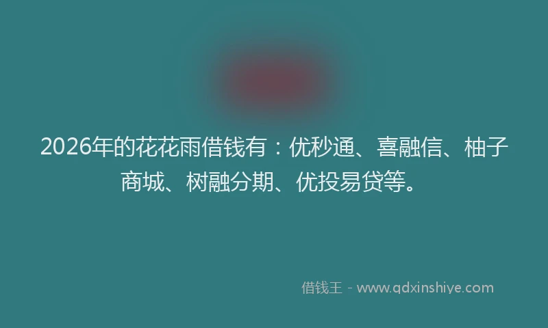 2026年的花花雨借钱有：优秒通、喜融信、柚子商城、树融分期、优投易贷等。