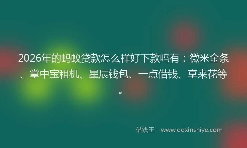2026年的蚂蚁贷款怎么样好下款吗有：微米金条、掌中宝租机、星辰钱包、一点借钱、享来花等。