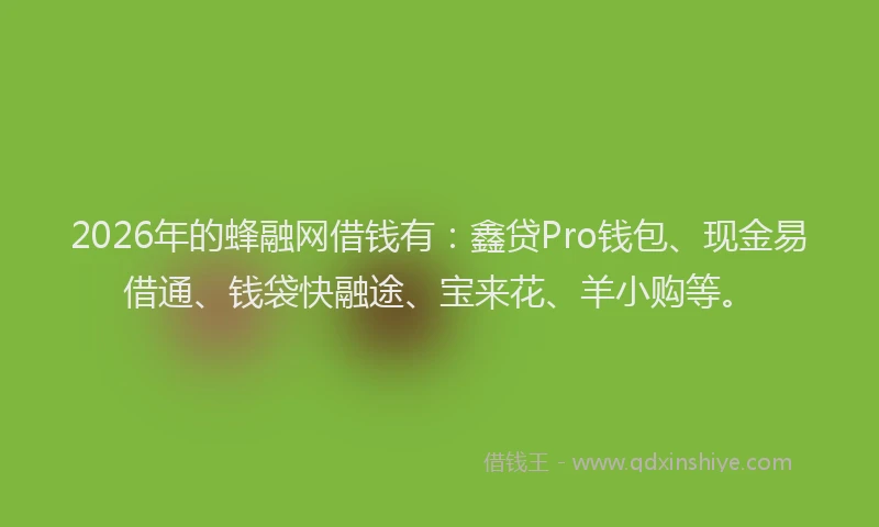 2026年的蜂融网借钱有：鑫贷Pro钱包、现金易借通、钱袋快融途、宝来花、羊小购等。
