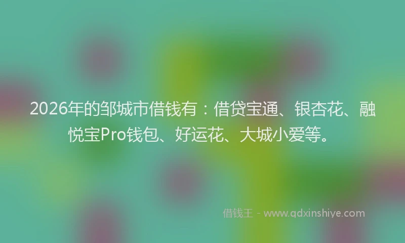 2026年的邹城市借钱有：借贷宝通、银杏花、融悦宝Pro钱包、好运花、大城小爱等。