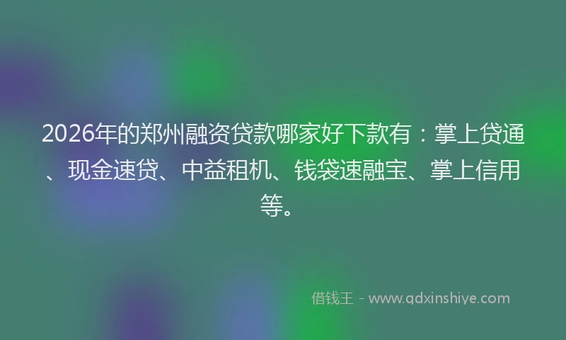 2026年的郑州融资贷款哪家好下款有：掌上贷通、现金速贷、中益租机、钱袋速融宝、掌上信用等。