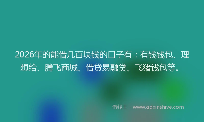 2026年的能借几百块钱的口子有：有钱钱包、理想给、腾飞商城、借贷易融贷、飞猪钱包等。