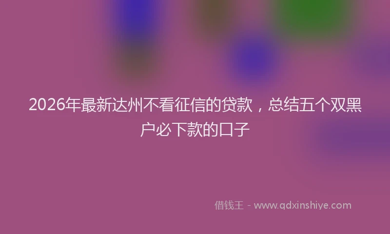 2026年最新达州不看征信的贷款，总结五个双黑户必下款的口子