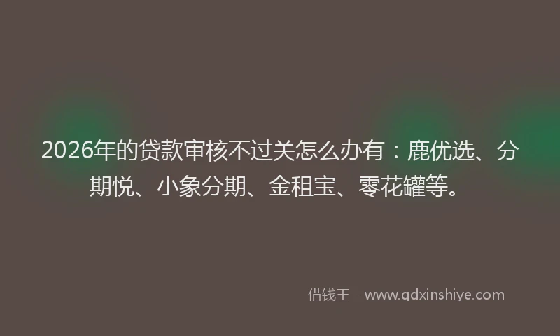 2026年的贷款审核不过关怎么办有：鹿优选、分期悦、小象分期、金租宝、零花罐等。