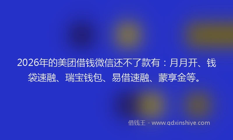 2026年的美团借钱微信还不了款有：月月开、钱袋速融、瑞宝钱包、易借速融、蒙享金等。
