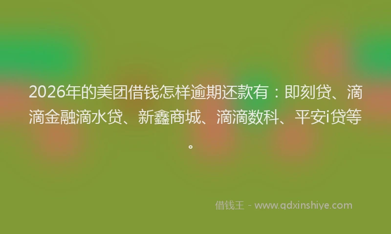 2026年的美团借钱怎样逾期还款有：即刻贷、滴滴金融滴水贷、新鑫商城、滴滴数科、平安i贷等。