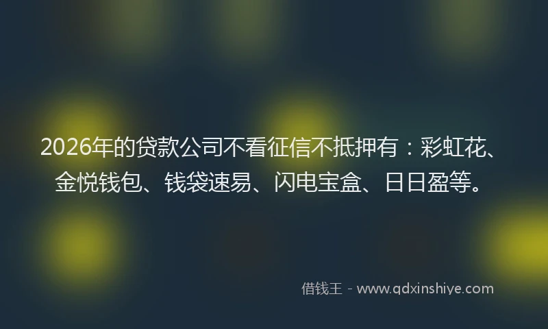 2026年的贷款公司不看征信不抵押有：彩虹花、金悦钱包、钱袋速易、闪电宝盒、日日盈等。