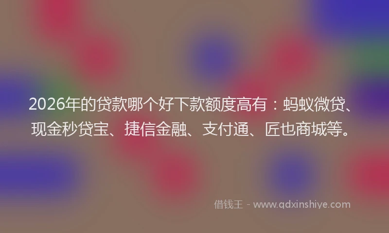 2026年的贷款哪个好下款额度高有：蚂蚁微贷、现金秒贷宝、捷信金融、支付通、匠也商城等。