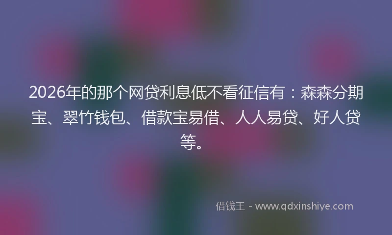 2026年的那个网贷利息低不看征信有：森森分期宝、翠竹钱包、借款宝易借、人人易贷、好人贷等。