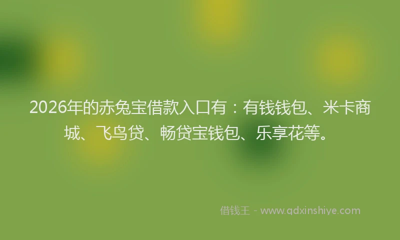 2026年的赤兔宝借款入口有：有钱钱包、米卡商城、飞鸟贷、畅贷宝钱包、乐享花等。