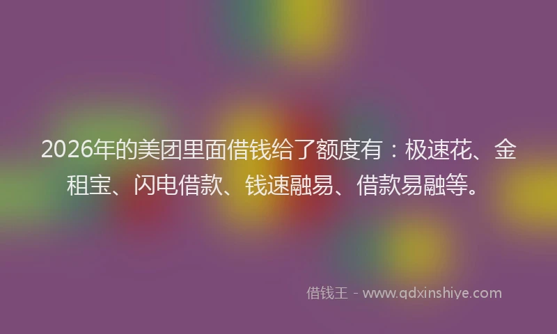 2026年的美团里面借钱给了额度有：极速花、金租宝、闪电借款、钱速融易、借款易融等。