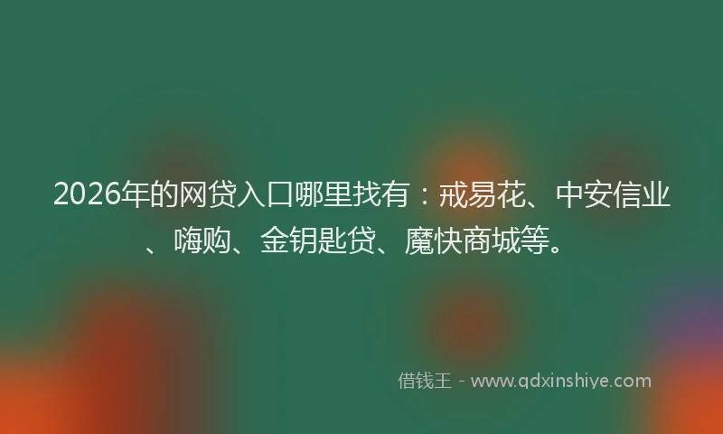 2026年的网贷入口哪里找有：戒易花、中安信业、嗨购、金钥匙贷、魔快商城等。