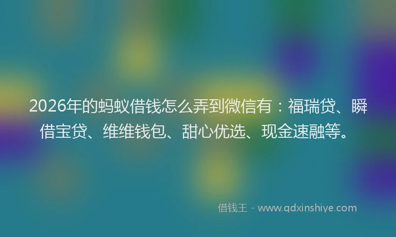 2026年的蚂蚁借钱怎么弄到微信有：福瑞贷、瞬借宝贷、维维钱包、甜心优选、现金速融等。