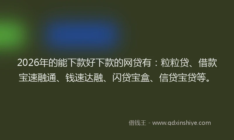 2026年的能下款好下款的网贷有：粒粒贷、借款宝速融通、钱速达融、闪贷宝盒、信贷宝贷等。