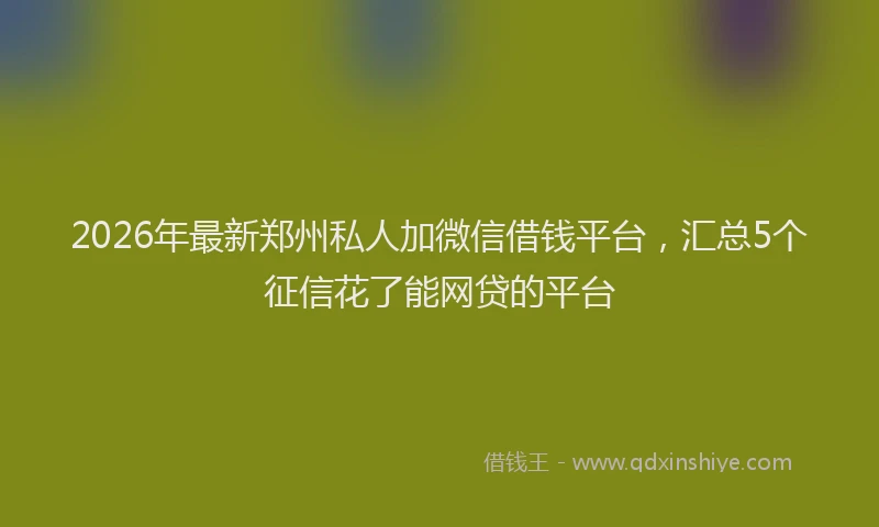 2026年最新郑州私人加微信借钱平台，汇总5个征信花了能网贷的平台