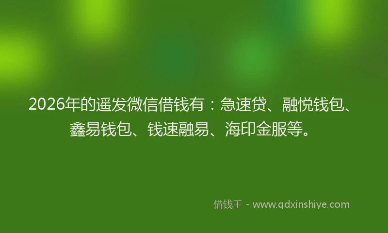 2026年的遥发微信借钱有：急速贷、融悦钱包、鑫易钱包、钱速融易、海印金服等。