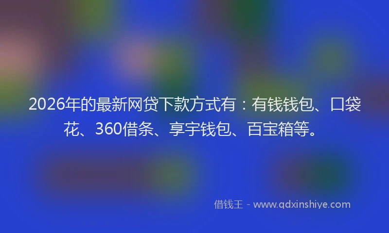 2026年的最新网贷下款方式有：有钱钱包、口袋花、360借条、享宇钱包、百宝箱等。