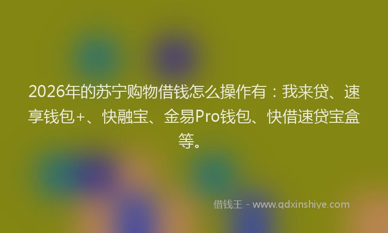 2026年的苏宁购物借钱怎么操作有：我来贷、速享钱包+、快融宝、金易Pro钱包、快借速贷宝盒等。