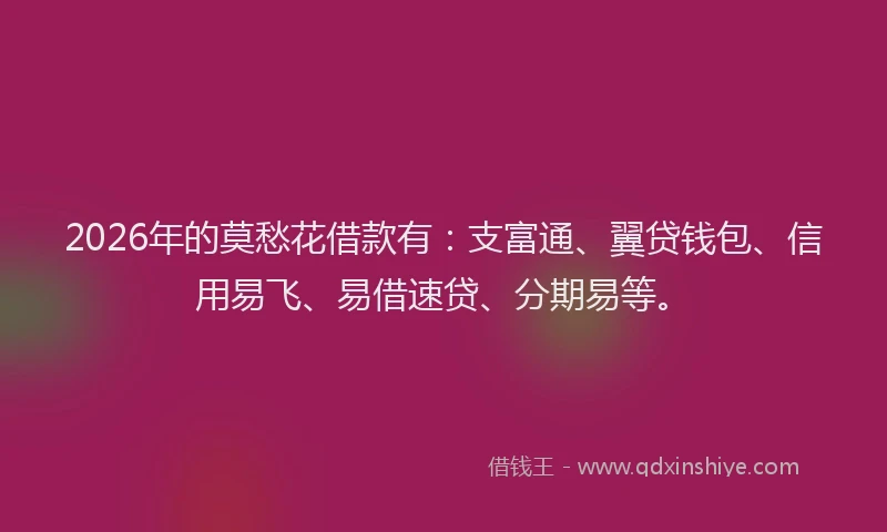 2026年的莫愁花借款有：支富通、翼贷钱包、信用易飞、易借速贷、分期易等。