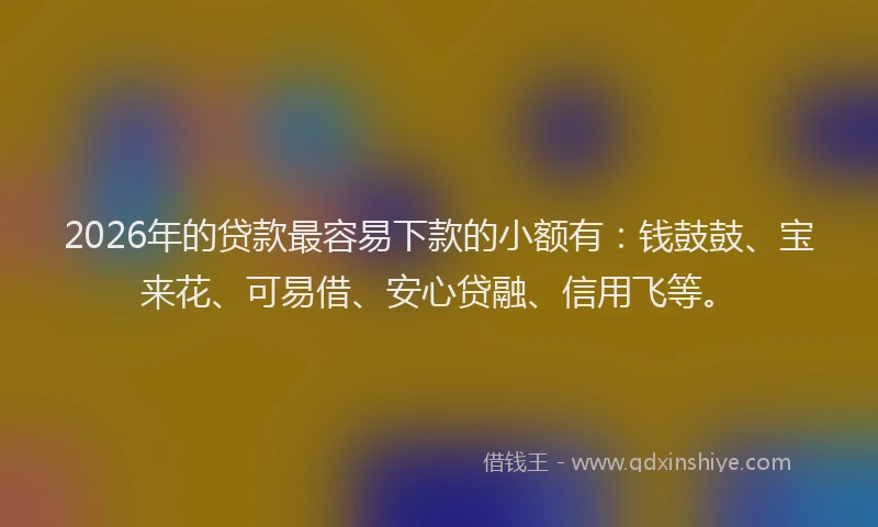 2026年的贷款最容易下款的小额有：钱鼓鼓、宝来花、可易借、安心贷融、信用飞等。