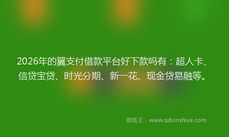 2026年的翼支付借款平台好下款吗有：超人卡、信贷宝贷、时光分期、新一花、现金贷易融等。