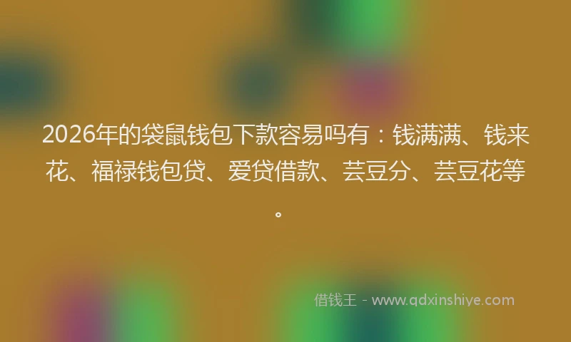 2026年的袋鼠钱包下款容易吗有：钱满满、钱来花、福禄钱包贷、爱贷借款、芸豆分、芸豆花等。