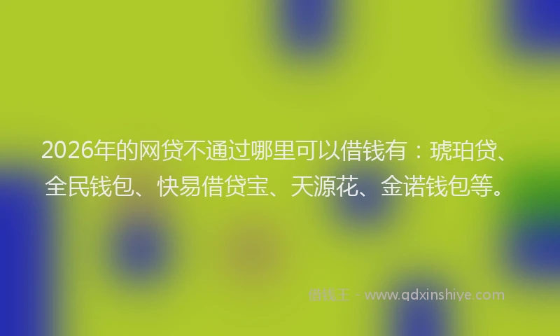 2026年的网贷不通过哪里可以借钱有：琥珀贷、全民钱包、快易借贷宝、天源花、金诺钱包等。