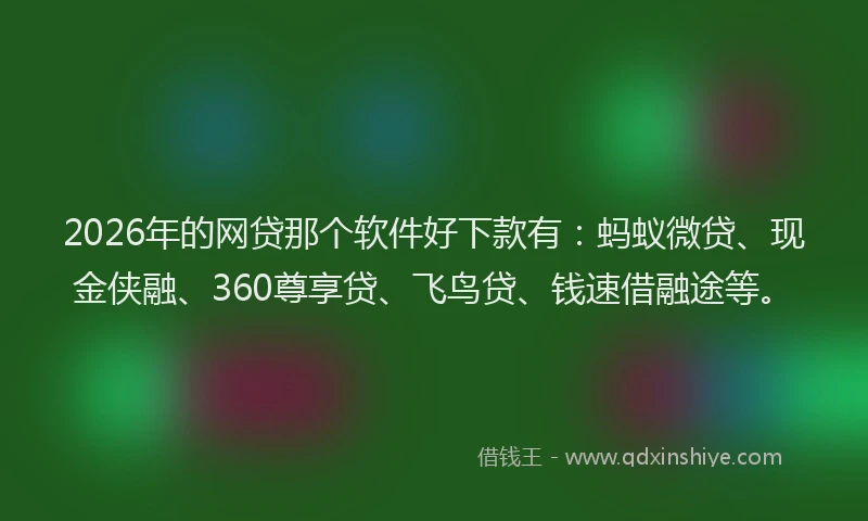 2026年的网贷那个软件好下款有：蚂蚁微贷、现金侠融、360尊享贷、飞鸟贷、钱速借融途等。