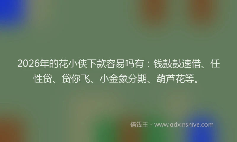 2026年的花小侠下款容易吗有：钱鼓鼓速借、任性贷、贷你飞、小金象分期、葫芦花等。