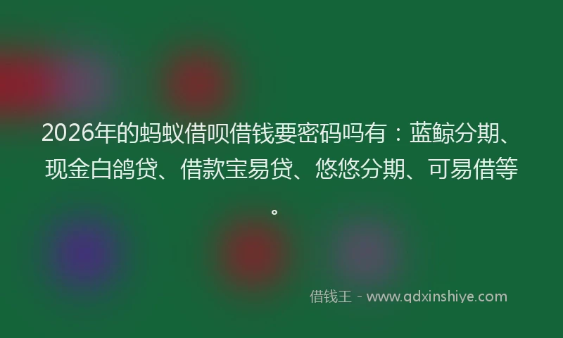 2026年的蚂蚁借呗借钱要密码吗有：蓝鲸分期、现金白鸽贷、借款宝易贷、悠悠分期、可易借等。