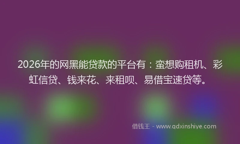 2026年的网黑能贷款的平台有：蛮想购租机、彩虹信贷、钱来花、来租呗、易借宝速贷等。