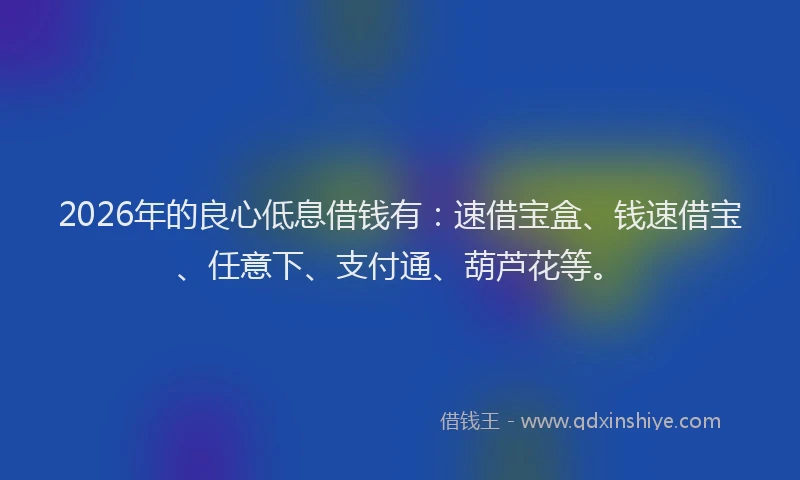 2026年的良心低息借钱有：速借宝盒、钱速借宝、任意下、支付通、葫芦花等。