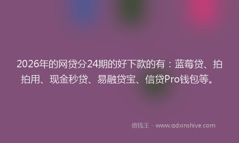 2026年的网贷分24期的好下款的有：蓝莓贷、拍拍用、现金秒贷、易融贷宝、信贷Pro钱包等。