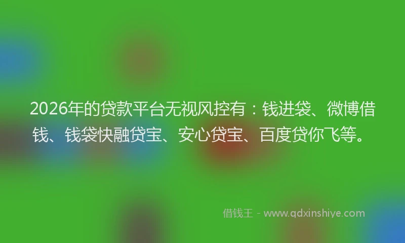 2026年的贷款平台无视风控有：钱进袋、微博借钱、钱袋快融贷宝、安心贷宝、百度贷你飞等。