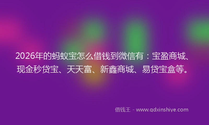 2026年的蚂蚁宝怎么借钱到微信有：宝盈商城、现金秒贷宝、天天富、新鑫商城、易贷宝盒等。