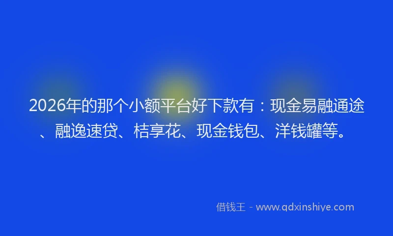 2026年的那个小额平台好下款有：现金易融通途、融逸速贷、桔享花、现金钱包、洋钱罐等。