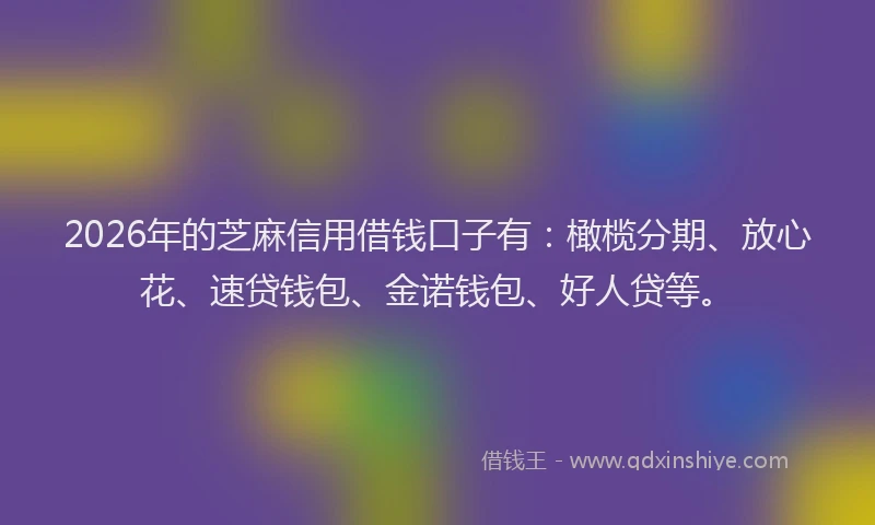 2026年的芝麻信用借钱口子有：橄榄分期、放心花、速贷钱包、金诺钱包、好人贷等。
