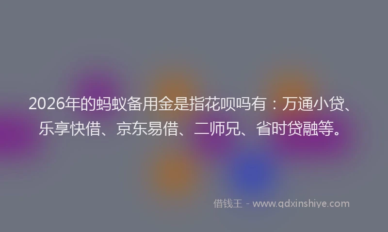 2026年的蚂蚁备用金是指花呗吗有：万通小贷、乐享快借、京东易借、二师兄、省时贷融等。