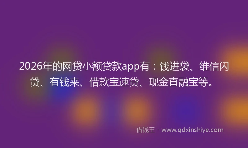 2026年的网贷小额贷款app有：钱进袋、维信闪贷、有钱来、借款宝速贷、现金直融宝等。