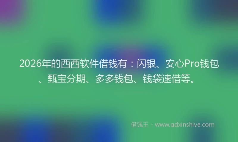 2026年的西西软件借钱有：闪银、安心Pro钱包、甄宝分期、多多钱包、钱袋速借等。