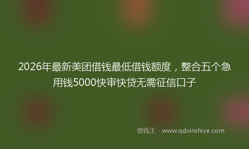 2026年最新美团借钱最低借钱额度，整合五个急用钱5000快审快贷无需征信口子