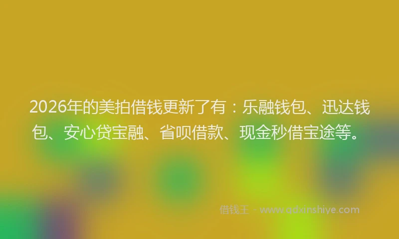 2026年的美拍借钱更新了有：乐融钱包、迅达钱包、安心贷宝融、省呗借款、现金秒借宝途等。