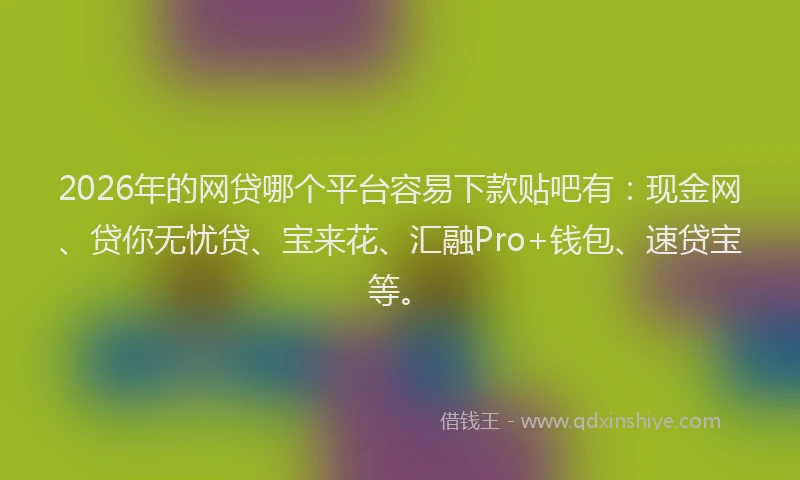 2026年的网贷哪个平台容易下款贴吧有：现金网、贷你无忧贷、宝来花、汇融Pro+钱包、速贷宝等。