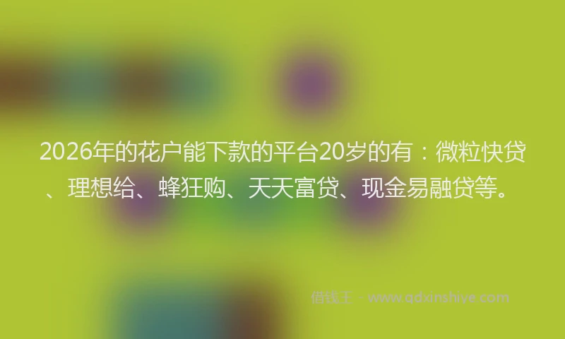 2026年的花户能下款的平台20岁的有：微粒快贷、理想给、蜂狂购、天天富贷、现金易融贷等。