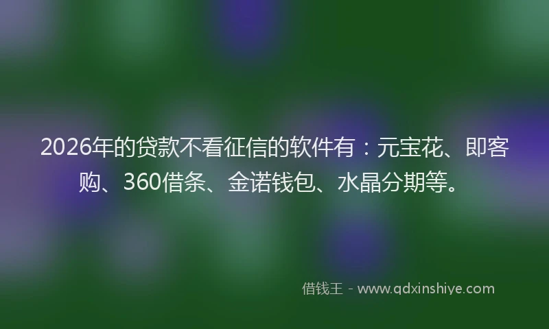 2026年的贷款不看征信的软件有：元宝花、即客购、360借条、金诺钱包、水晶分期等。