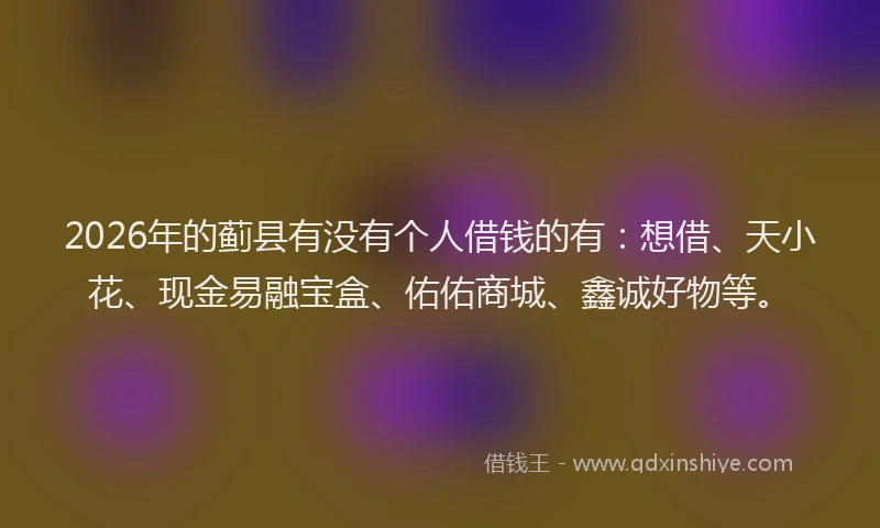 2026年的蓟县有没有个人借钱的有：想借、天小花、现金易融宝盒、佑佑商城、鑫诚好物等。