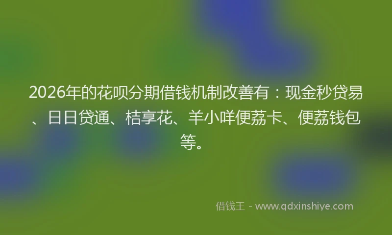 2026年的花呗分期借钱机制改善有：现金秒贷易、日日贷通、桔享花、羊小咩便荔卡、便荔钱包等。