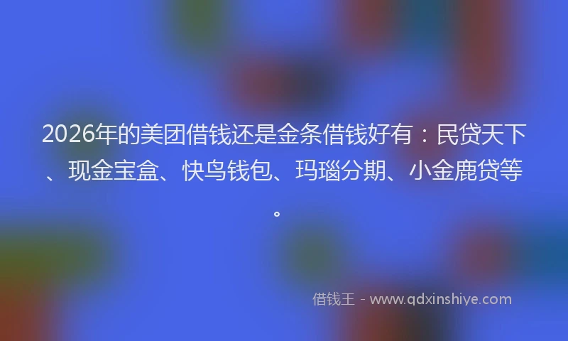 2026年的美团借钱还是金条借钱好有：民贷天下、现金宝盒、快鸟钱包、玛瑙分期、小金鹿贷等。